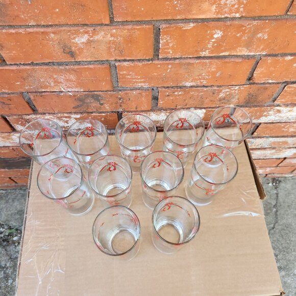 Vintage Anchor Hocking Poinsettia & Ribbons 15 oz. Iced Tea Drinking Glasses - Picture 4 of 4